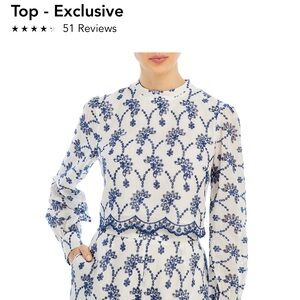 Aqua Blue and White Floral Blouse